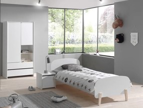 Set Mobilier Kiddy pentru Camera Copii – Pat 90x200 cm, Noptieră și Dulap 2 Uși – Alb – Vipack