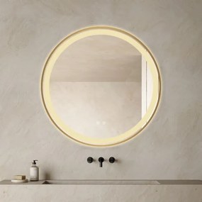 Oglindă Baie LED și Dezaburire Elit's Premium cu Senzor Touch, Lumina Rece, Caldă și Neutră, 70cm,rama Rose Gold