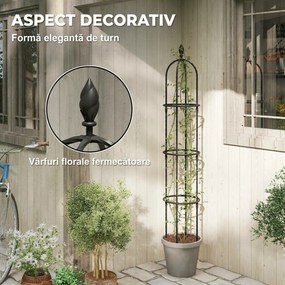 Outsunny Set de 2 Suporturi pentru Plante Cățărătoare înalte de 1,74 m, Suporturi din Oțel cu Decorațiuni, pentru Trandafiri, Roșii, Flori, Mazăre și Legume, Negru | Aosom Romania