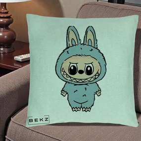 Perna Personalizata Labubu Albastru-Gri Solo, 40x40 cm, Verde Menta, Husa Detasabila, Perna Inclusa, BEKZ®