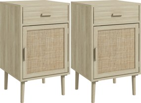 HOMCOM Set de 2 Mese Noptiera, Mese Laterale din Ratan cu Sertar | Aosom Romania
