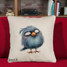 Perna Decorativa Pui Pufos Albastru Adormit, 40x40 cm, Bej Canapea, Husa Detasabila, Perna Inclusa, BEKZ®