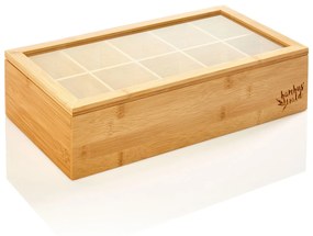 Cutie pentru ceai, 6 compartimente, 150 de săculeți de ceai, gemuleț transparent de plastic, bambu10