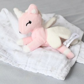 Mini unicorn de pluș Metoo cu muselină scutec - roz/alb, 12cm 12 cm