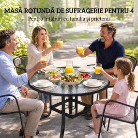 Outsunny Masă Rotundă de Grădină pentru Maxim 4 Persoane cu Gaură pentru Umbrelă, Ø96,5x71 cm, Negru | Aosom Romania