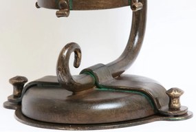 Stalp piedestral iluminat exterior design medieval cu felinar rotund si acoperis nituit, din fier forjat, inaltime 60cm, AL 6535