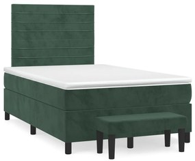 vidaXL Pat box spring cu saltea, verde închis, 120x190 cm, catifea