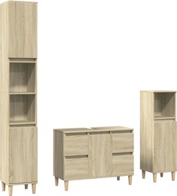 vidaXL Set mobilier de baie, 3 piese, stejar sonoma, lemn prelucrat