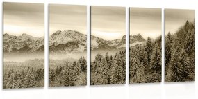 Tablou 5-piese munții înghețați în design sepia