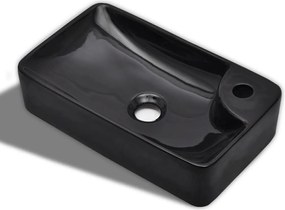 vidaXL Chiuvetă de baie din ceramică cu gaură pentru robinet, negru