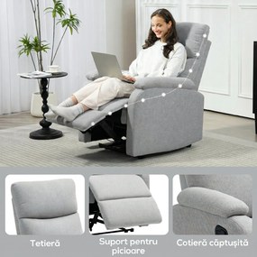 HOMCOM Fotoliu Recliner din In cu Suport Reglabil pentru Picioare, 69x91,5x103 cm, Gri | Aosom Romania