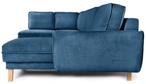 Colțar albastru extensibil cu tapițerie din catifea reiată (cu colț pe partea stângă /în formă de "U") Tori – Bonami Selection