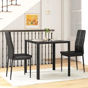 HOMCOM Set masă și scaune pentru 2 persoane, blat rectangular din sticlă, pentru bucătărie living acasă, negru | Aosom Romania