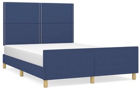 Cadru de pat cu tablie, albastru, 140x190 cm, textil Albastru, 140 x 190 cm, Culoare unica si cuie de tapiterie