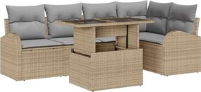 vidaXL Set de canapele pentru grădină cu pernă 6 pcs Bej Rattan poli