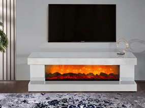 RESIGILAT- Comoda TV cu șemineu electric, boxa Bluethooth, telecomandă, Alb, 180x43x55 cm