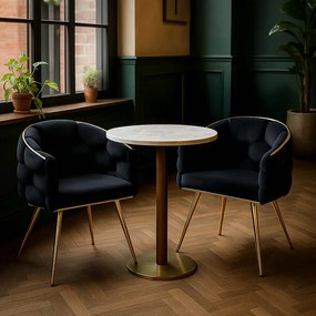 Scaun living negru din catifea cu picioare aurii BUC 251