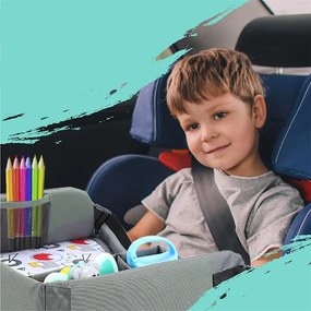 Masa portabila de copii, cu buzunare, pentru masina, gri