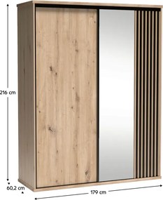 Dulap cu uşi glisante, stejar artisan / negru, 179x216, KOLI C14