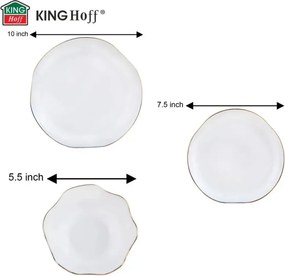 Set de masă Kinghoff KH 2037, 18 piese, pentru 6 persoane, sticlă opală, margine aurie, alb
