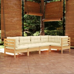 3096382 vidaXL Set mobilier grădină cu perne crem, 5 piese, lemn de pin