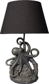 Lampă de masă din bumbac negru, cu structură din rășină gri în formă de caracatiță, finisaj patinat, 56×35,5 cm, „Vernum"