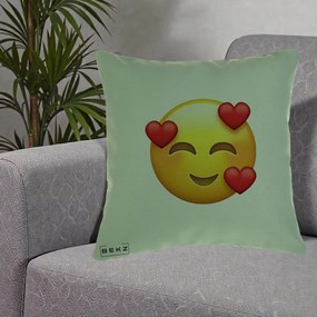 Perna Decorativa Emoji cu 3 Inimi, 40x40 cm, Verde, Husa Detasabila, Perna Inclusa, BEKZ®