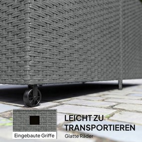 Outsunny Cutie pentru perne din rattan 650 L rezistentă la intemperii rezistent UV cu capac roți spațiu depozitare 150 x 75 x 74 cm Gri închis | Aosom Romania