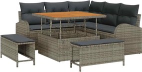 vidaXL Set de canapele pentru grădină cu pernă 8 pcs Gri poliratan