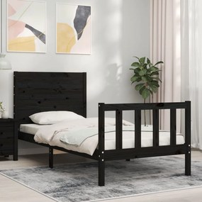 3192720 vidaXL Cadru de pat cu tăblie single, negru, lemn masiv