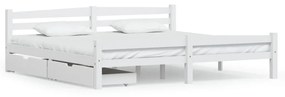 Cadru de pat cu 2 sertare, alb, 200x200 cm, lemn masiv pin Alb, 200 x 200 cm, 2 Sertare