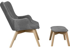 Fotoliu cu taburet gri cu tapițerie din catifea Niko – Ropez