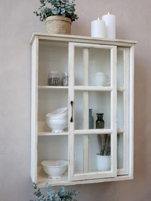 Dulap de perete shabby chic, alb antichizat, cu uși glisante din sticlă