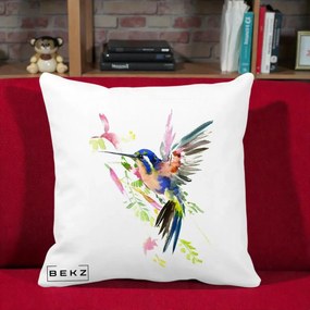 Perna Decorativa Colibri Acuarela, 40x40 cm, Alba Mata, Husa Detasabila, Perna Inclusa, BEKZ®