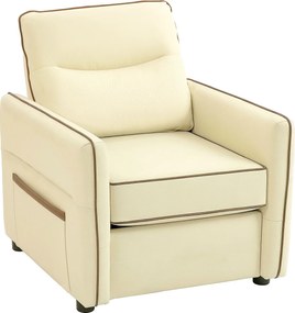 HOMCOM Fotoliu de Living cu Tapițerie Groasă, Șezut Generos, Spumă cu Densitate Mare, Fotoliu pentru Dormitor cu Brațe și Buzunare Laterale, Piele PU pentru Living sau Birou, Bej | Aosom Romania