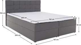 Pat boxspring, 160x200, ţesătură gri, KAMILIA