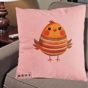 Perna Decorativa Pui Kawaii Portocaliu Dungi Calde, 40x40 cm, Roz, Husa Detasabila, Perna Inclusa, BEKZ®