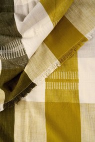 Față de masă din bumbac țesut manual cu model în carouri mari și franjuri, 120×220 cm, „Harvest Check Green"