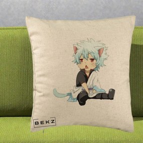 Perna Personalizata Gintama Gintoki Chibi Pisica, 40x40 cm, Bej, Husa Detasabila, Perna Inclusa, BEKZ®