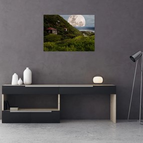 Tablou pe sticlă - peisaj cu luna (70x50 cm)