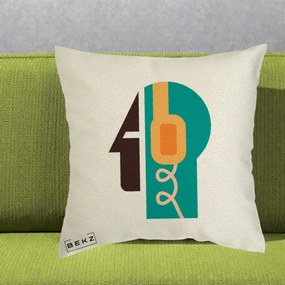 Perna Personalizata Retro Casti Muzicale, 40x40 cm, Ecru, Husa Detasabila, Perna Inclusa, BEKZ®