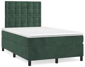 vidaXL Pat cu arcuri, saltea și LED, verde închis, 120x190 cm, catifea