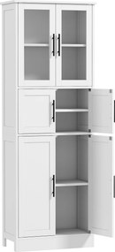 HOMCOM Dulap înalt de baie slim, 170 cm, cu 6 rafturi, uși din sticlă și rafturi reglabile, pentru living sau bucătărie, stil modern, 60x30x170 cm, alb | Aosom Romania