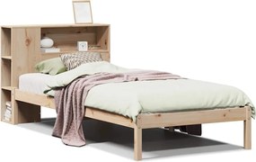 vidaXL Pat cu bibliotecă fără saltea, 100x200 cm, lemn masiv pin
