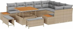 vidaXL Set de canapele pentru grădină cu pernă 12 pcs Bej Rattan poli