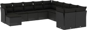 vidaXL Set canapele de grădină cu perne, 11 piese, negru, poliratan