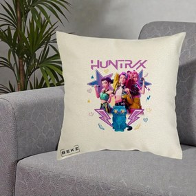 Perna Personalizata K-pop HUNTRX Trio 3D cu Pisica Fulgere, 40x40 cm, Ecru, Husa Detasabila, Perna Inclusa, BEKZ®