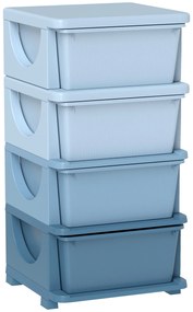 HOMCOM Cutii de depozitare pentru copii, 4 sertare, margini rotunjite, design ridicat, plastic, albastru | Aosom Romania