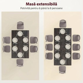 HOMCOM Masă Extensibilă pentru Sufragerie, 6-8 Persoane, 120-160x75 cm, Blat Efect Lemn, Picioare din Oțel | Aosom Romania