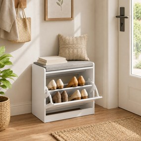 HOMCOM Bancă pantofar cu compartiment rabatabil, 60x30x52 cm, alb | Aosom Romania